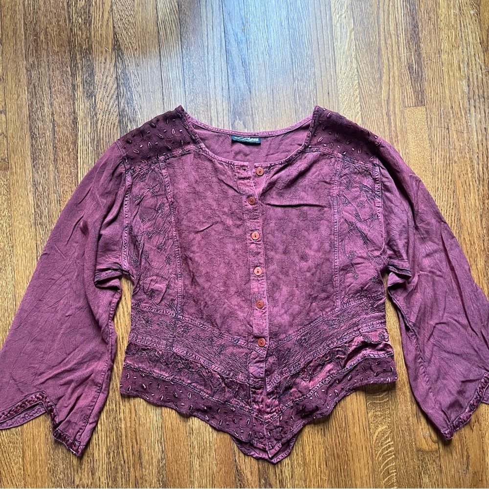 Vtg Whimsigoth L’Pogee top blouse L bell sleeves boho asymmetrical witchy